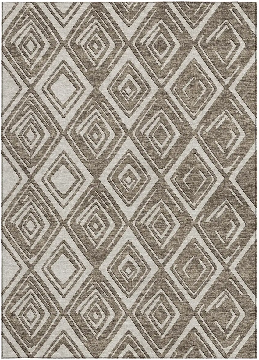 Taupe And Beige Geometric Washable Indoor Outdoor Area Rug Photo 8