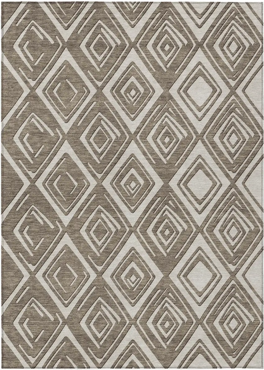 Taupe And Beige Geometric Washable Indoor Outdoor Area Rug Photo 2