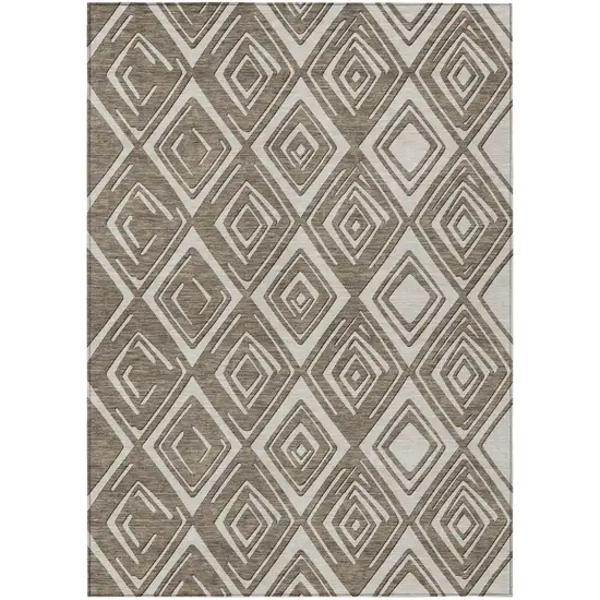 Taupe And Beige Geometric Washable Indoor Outdoor Area Rug Photo 2