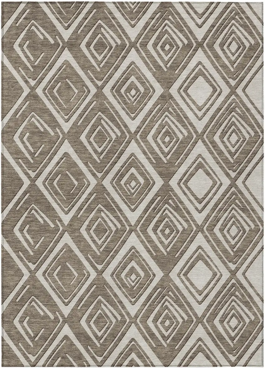 Taupe And Beige Geometric Washable Indoor Outdoor Area Rug Photo 2