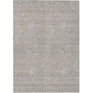 Photo of Taupe And Beige Geometric Washable Indoor Outdoor Area Rug