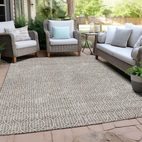 Taupe And Beige Geometric Washable Indoor Outdoor Area Rug Photo 8