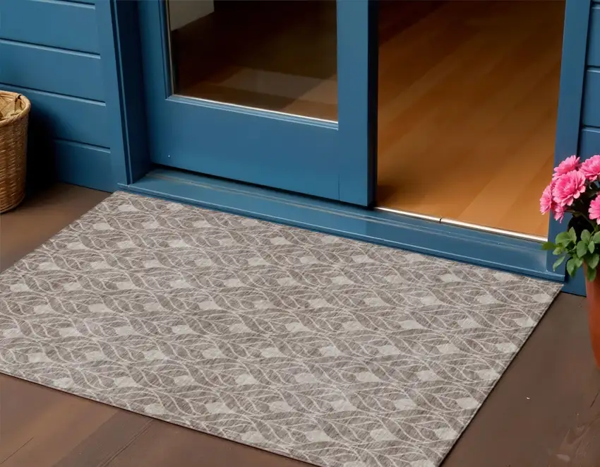 Taupe And Beige Geometric Washable Indoor Outdoor Area Rug Photo 1