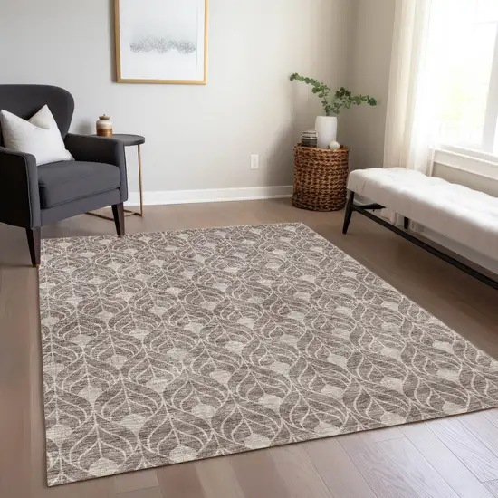 Taupe And Beige Geometric Washable Indoor Outdoor Area Rug Photo 9