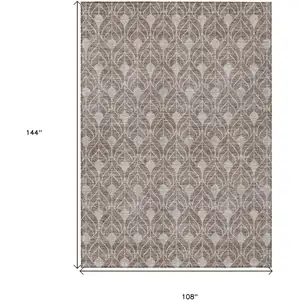 Photo of Taupe And Beige Geometric Washable Indoor Outdoor Area Rug
