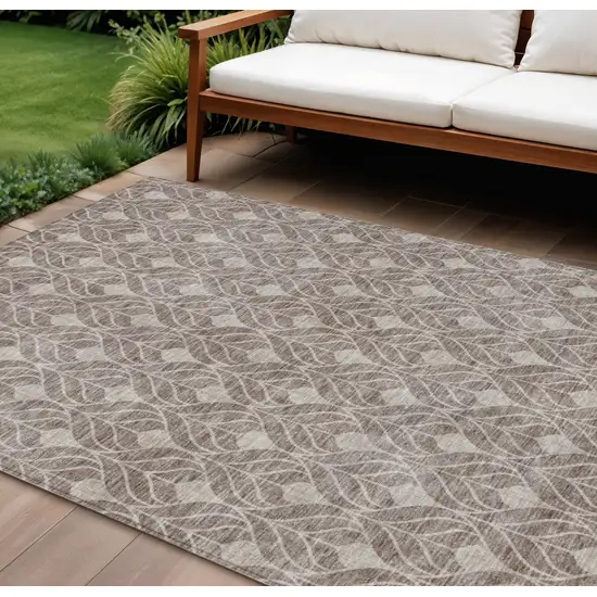 Taupe And Beige Geometric Washable Indoor Outdoor Area Rug Photo 1