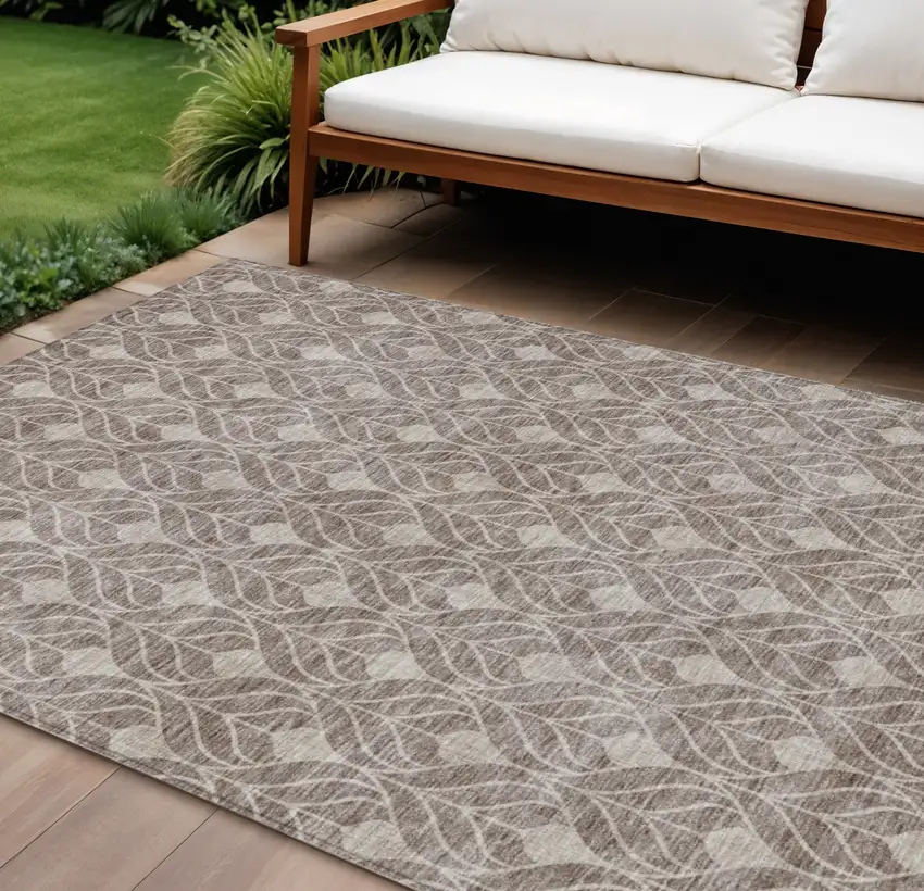 Taupe And Beige Geometric Washable Indoor Outdoor Area Rug Photo 1