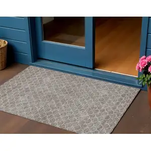 Photo of Taupe And Beige Geometric Washable Indoor Outdoor Area Rug