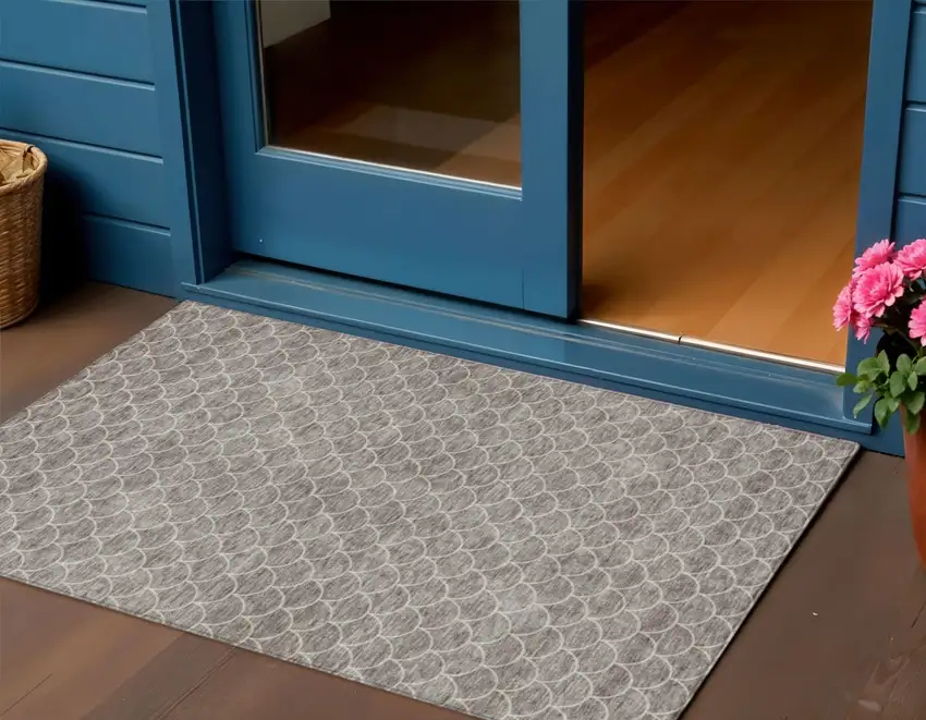 Taupe And Beige Geometric Washable Indoor Outdoor Area Rug Photo 1