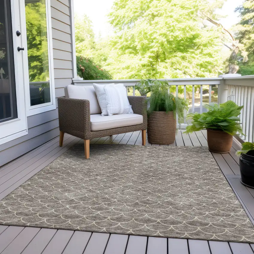 Taupe And Beige Geometric Washable Indoor Outdoor Area Rug Photo 7