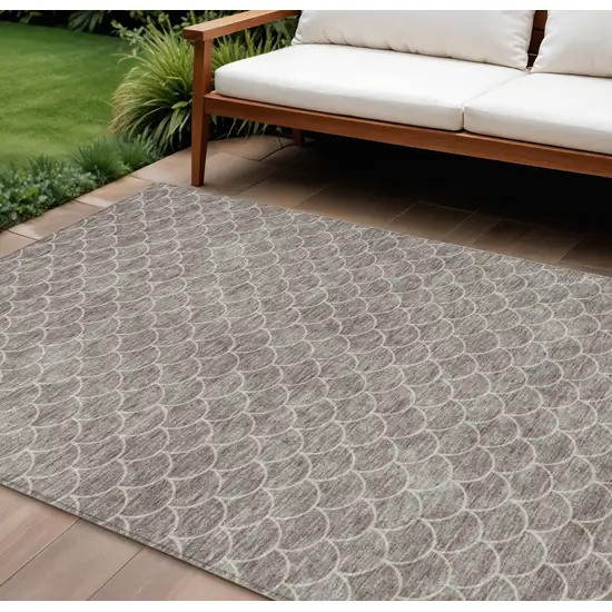 Taupe And Beige Geometric Washable Indoor Outdoor Area Rug Photo 1