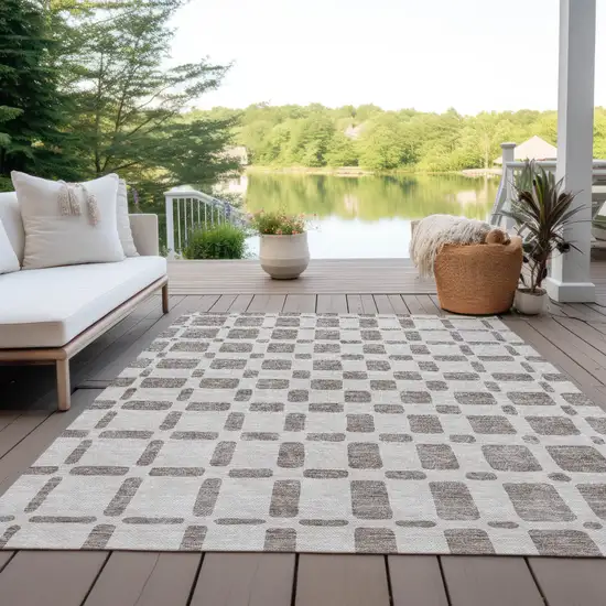Taupe And Beige Geometric Washable Indoor Outdoor Area Rug Photo 8