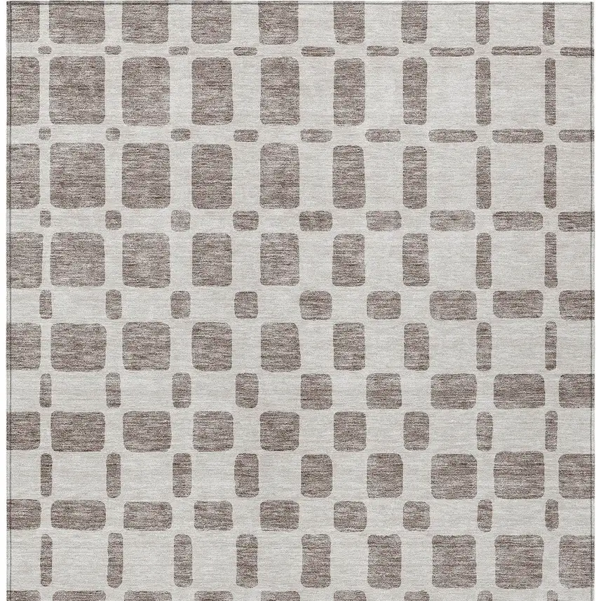 Taupe And Beige Geometric Washable Indoor Outdoor Area Rug Photo 6