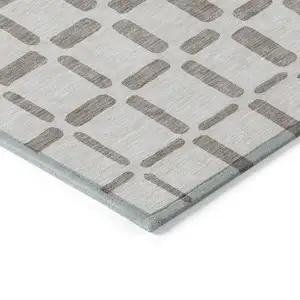 Photo of Taupe And Beige Geometric Washable Indoor Outdoor Area Rug