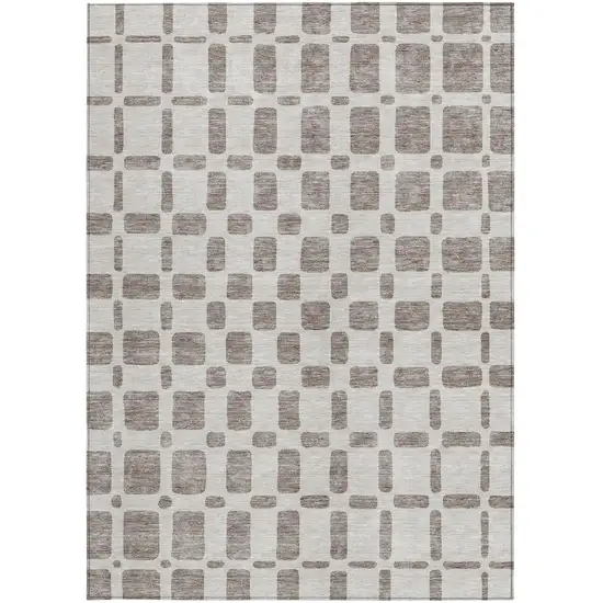Taupe And Beige Geometric Washable Indoor Outdoor Area Rug Photo 7