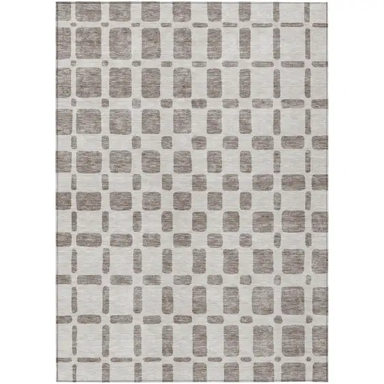 Taupe And Beige Geometric Washable Indoor Outdoor Area Rug Photo 2