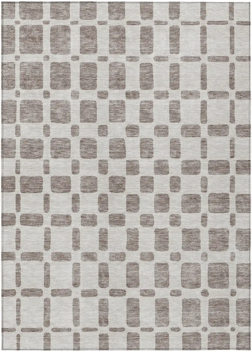 Taupe And Beige Geometric Washable Indoor Outdoor Area Rug Photo 2