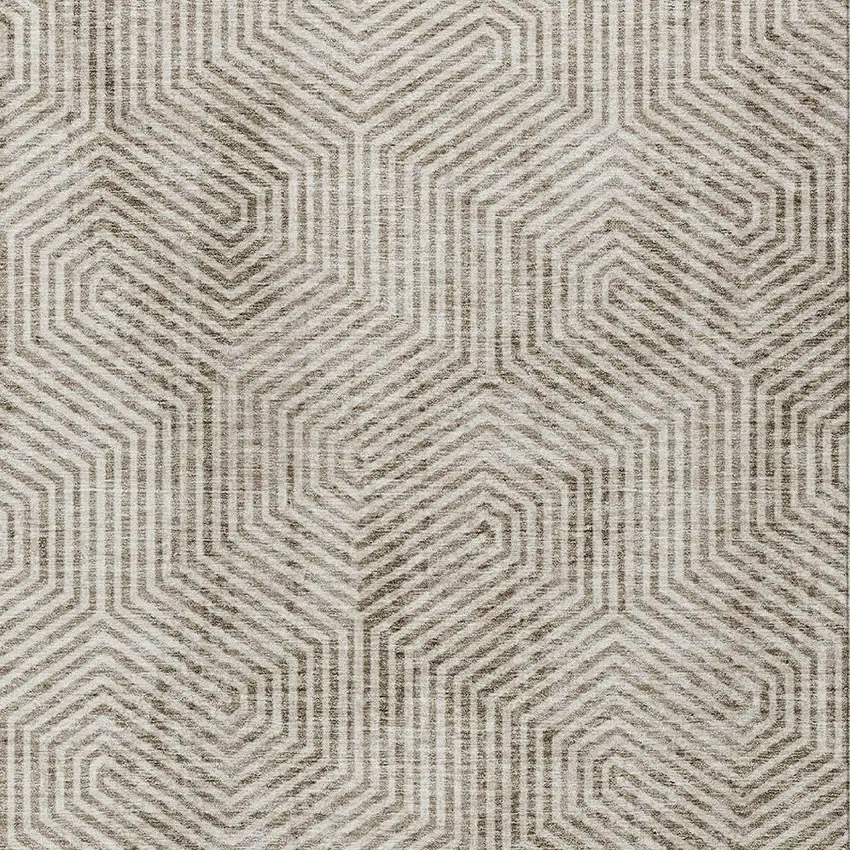 Taupe And Beige Geometric Washable Indoor Outdoor Area Rug Photo 7