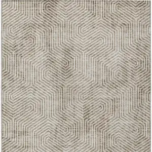 Photo of Taupe And Beige Geometric Washable Indoor Outdoor Area Rug