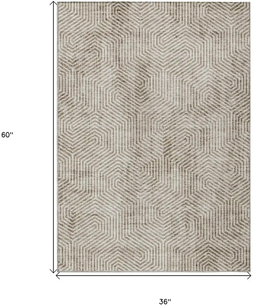Taupe And Beige Geometric Washable Indoor Outdoor Area Rug Photo 3