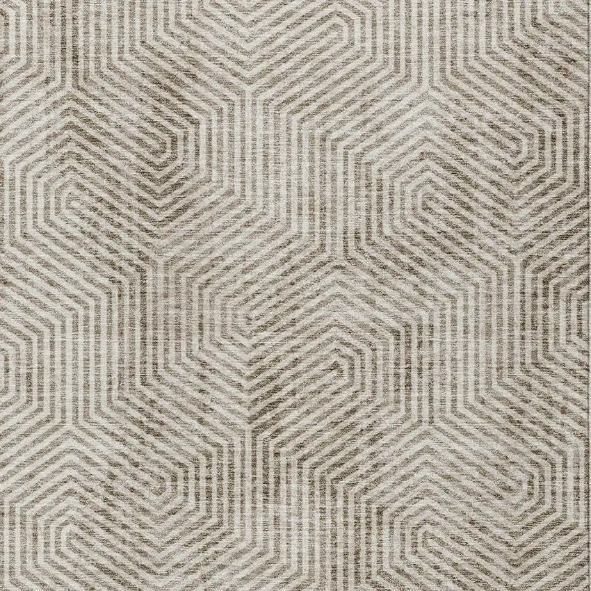 Taupe And Beige Geometric Washable Indoor Outdoor Area Rug Photo 7