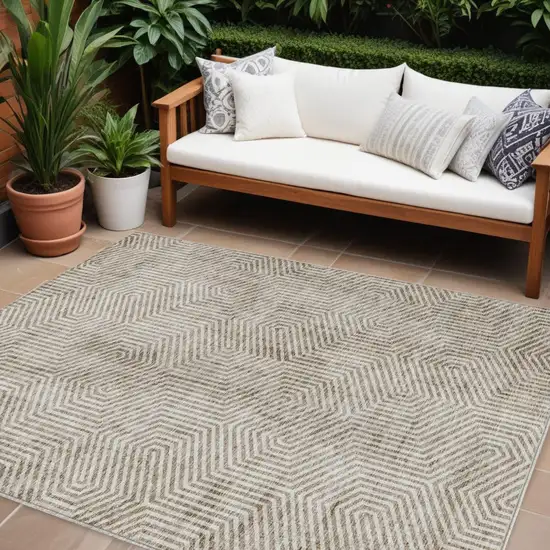 Taupe And Beige Geometric Washable Indoor Outdoor Area Rug Photo 1