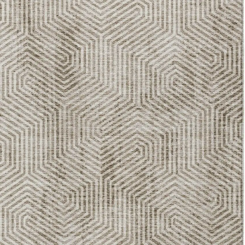 Taupe And Beige Geometric Washable Indoor Outdoor Area Rug Photo 7