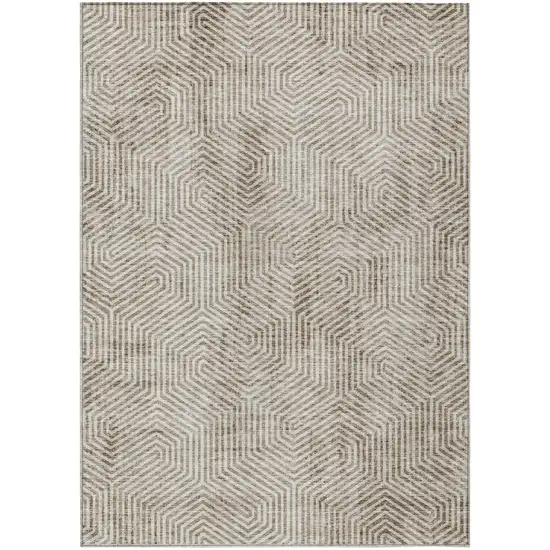 Taupe And Beige Geometric Washable Indoor Outdoor Area Rug Photo 2