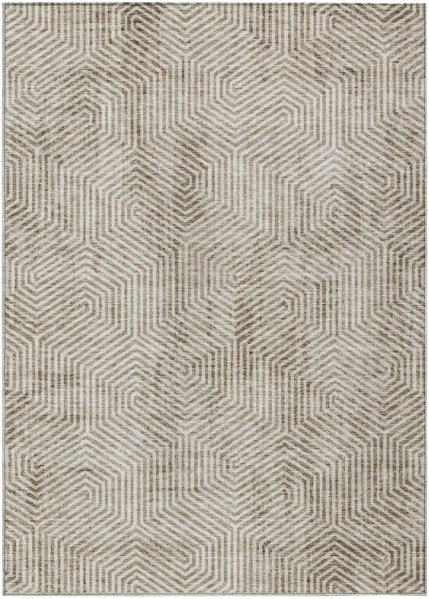 Taupe And Beige Geometric Washable Indoor Outdoor Area Rug Photo 2