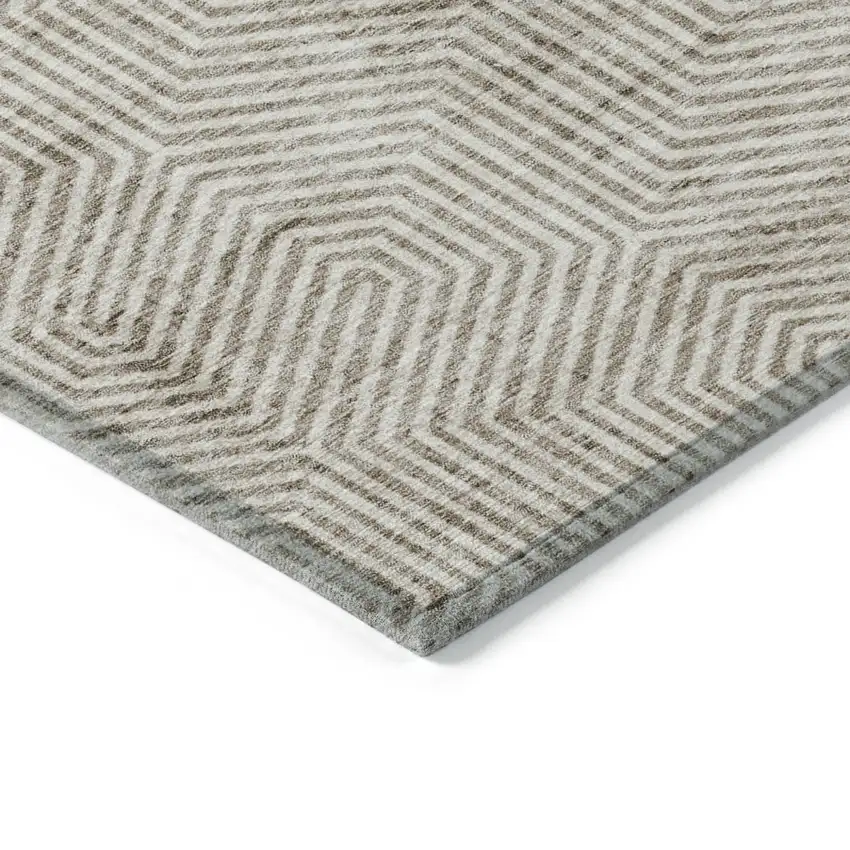 Taupe And Beige Geometric Washable Indoor Outdoor Area Rug Photo 5