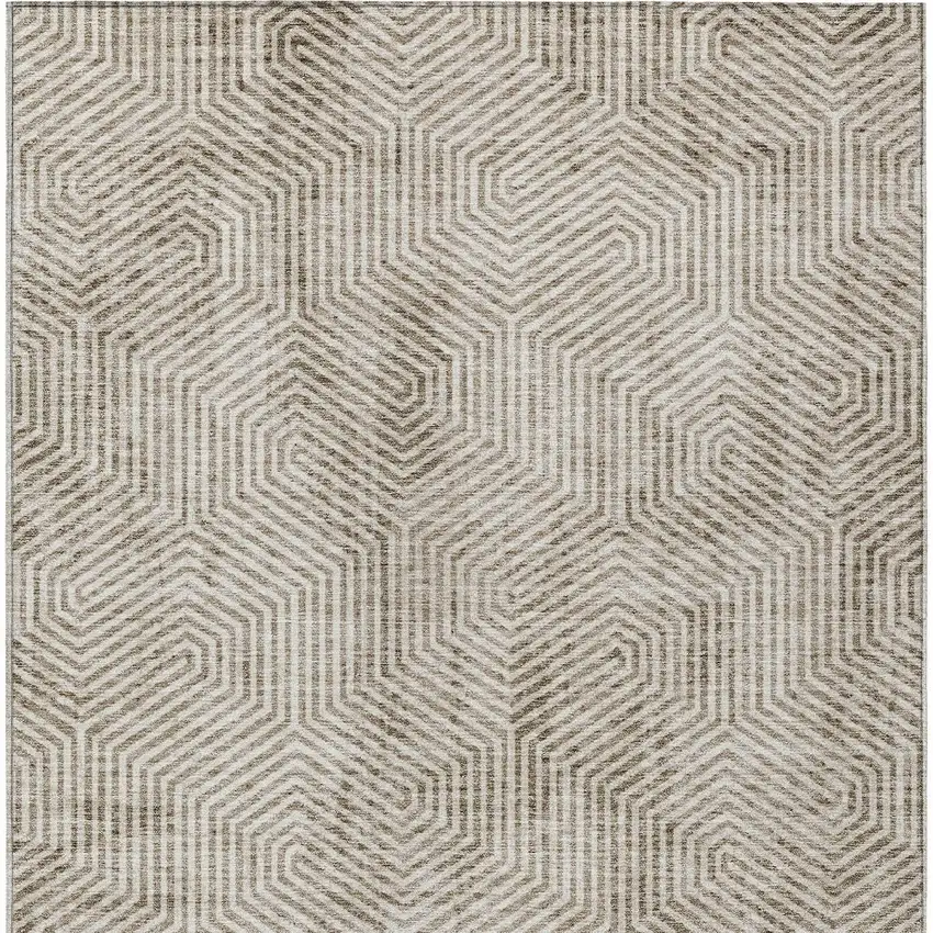 Taupe And Beige Geometric Washable Indoor Outdoor Area Rug Photo 8