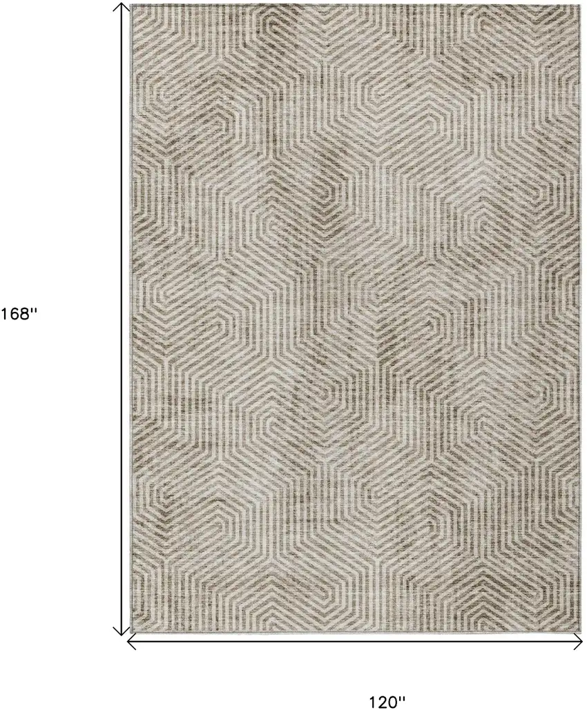Taupe And Beige Geometric Washable Indoor Outdoor Area Rug Photo 3