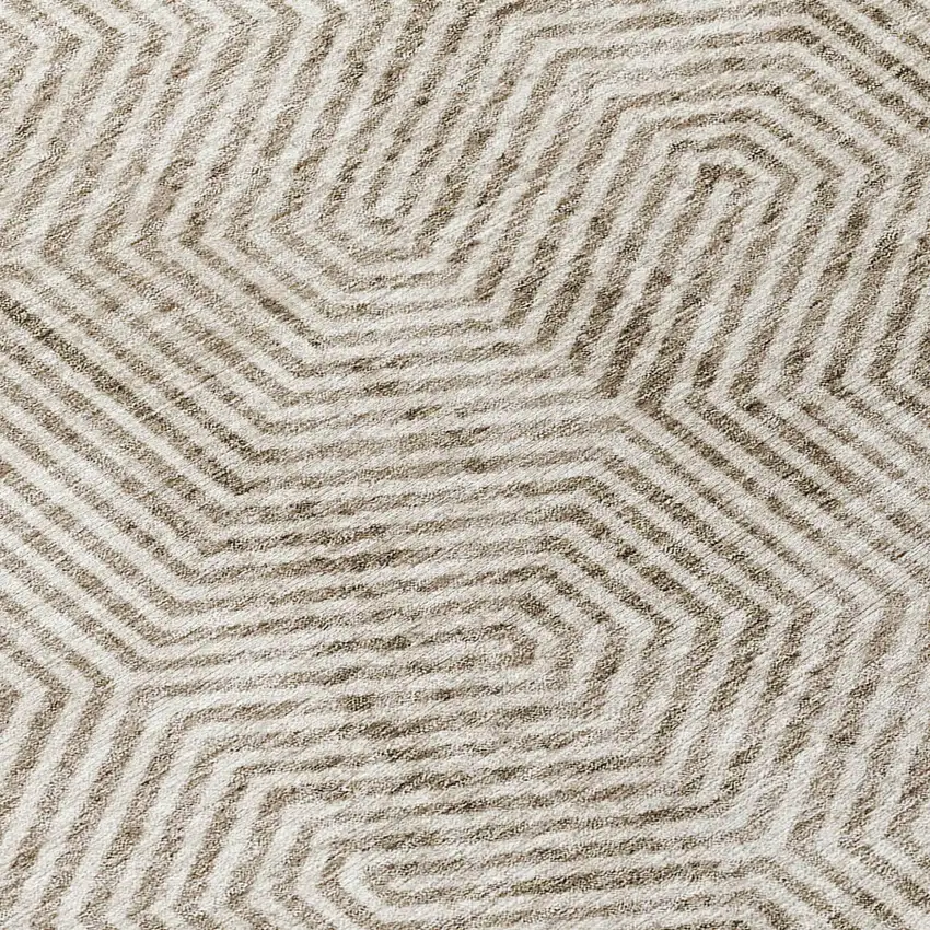 Taupe And Beige Geometric Washable Indoor Outdoor Area Rug Photo 6