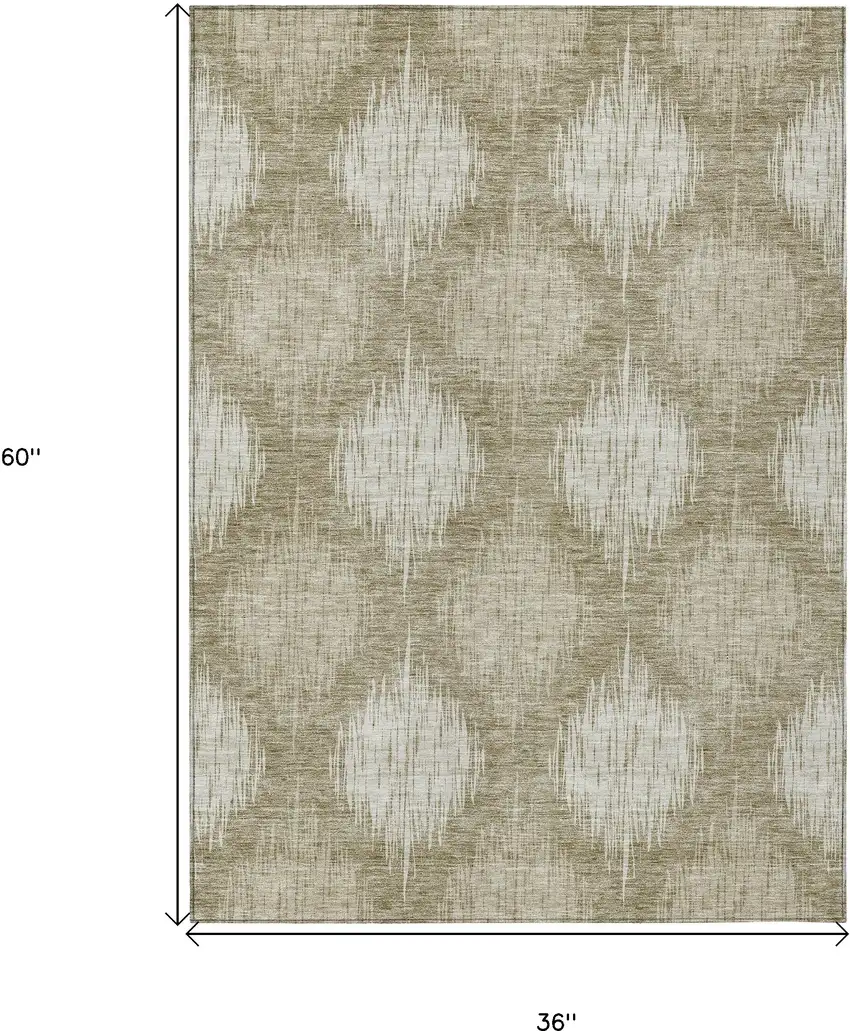 Taupe And Beige Ikat Washable Indoor Outdoor Area Rug Photo 3