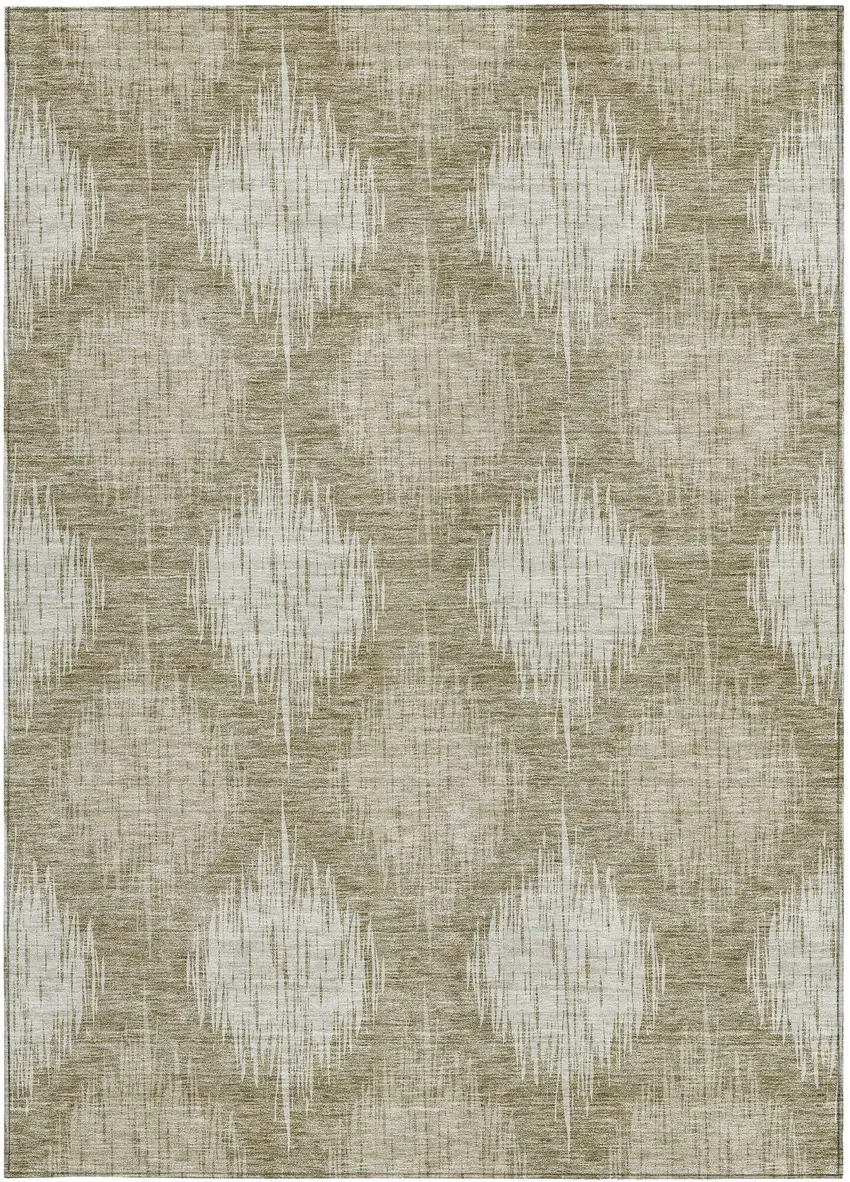 Taupe And Beige Ikat Washable Indoor Outdoor Area Rug Photo 6