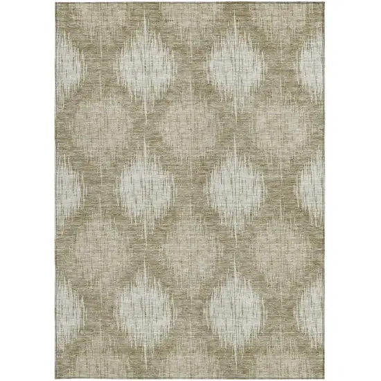 Taupe And Beige Ikat Washable Indoor Outdoor Area Rug Photo 6