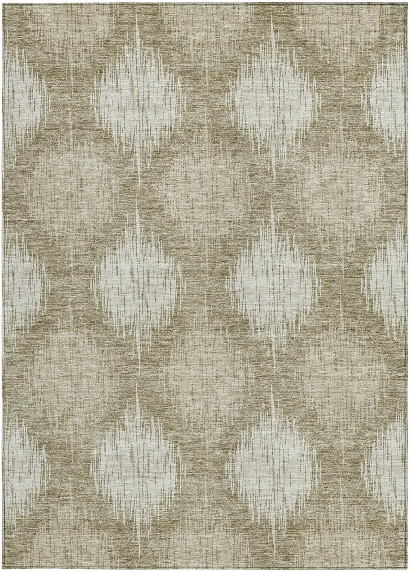 Taupe And Beige Ikat Washable Indoor Outdoor Area Rug Photo 6