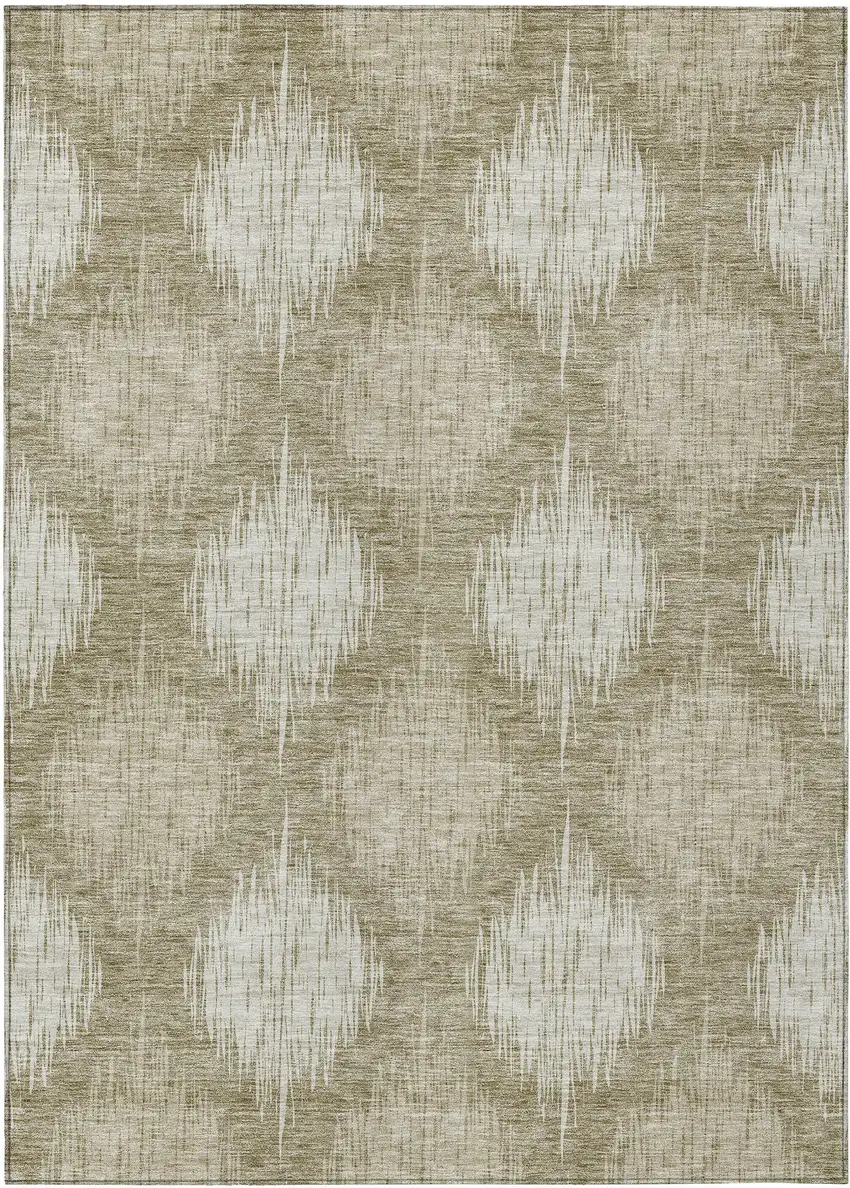 Taupe And Beige Ikat Washable Indoor Outdoor Area Rug Photo 2