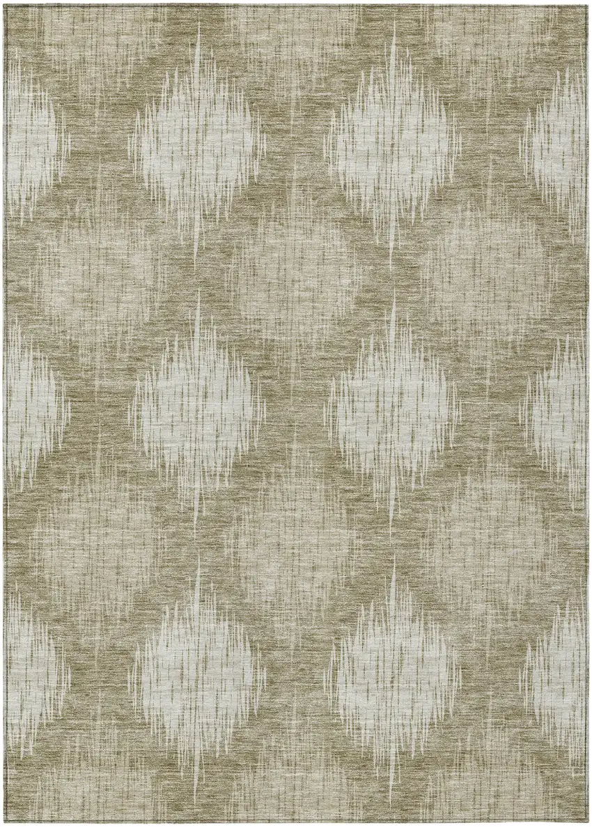 Taupe And Beige Ikat Washable Indoor Outdoor Area Rug Photo 2
