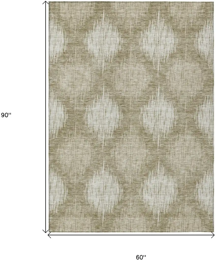 Taupe And Beige Ikat Washable Indoor Outdoor Area Rug Photo 3