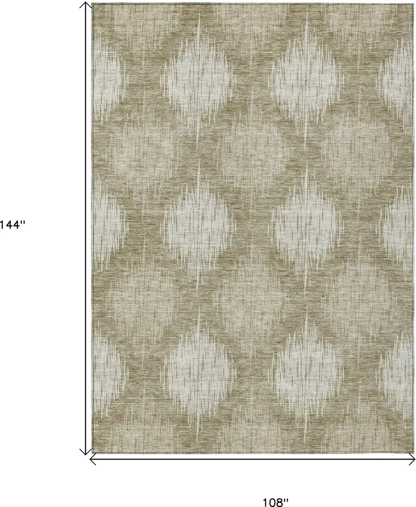 Taupe And Beige Ikat Washable Indoor Outdoor Area Rug Photo 3
