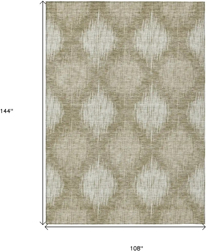 Taupe And Beige Ikat Washable Indoor Outdoor Area Rug Photo 3