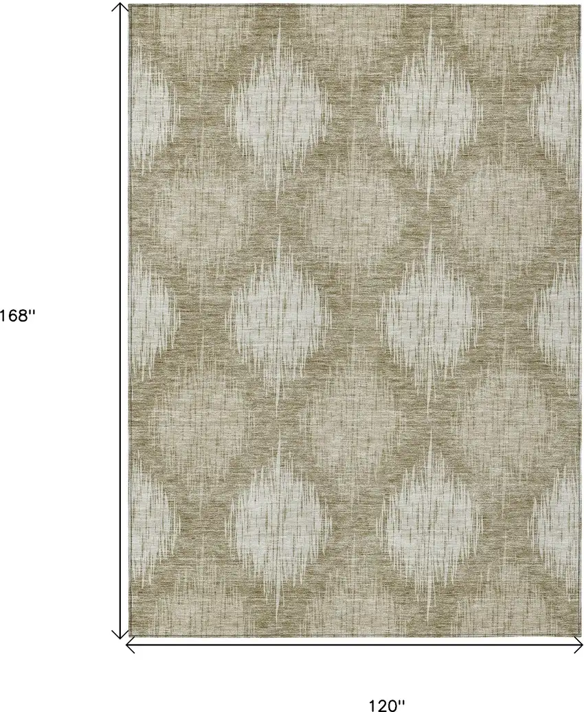 Taupe And Beige Ikat Washable Indoor Outdoor Area Rug Photo 3