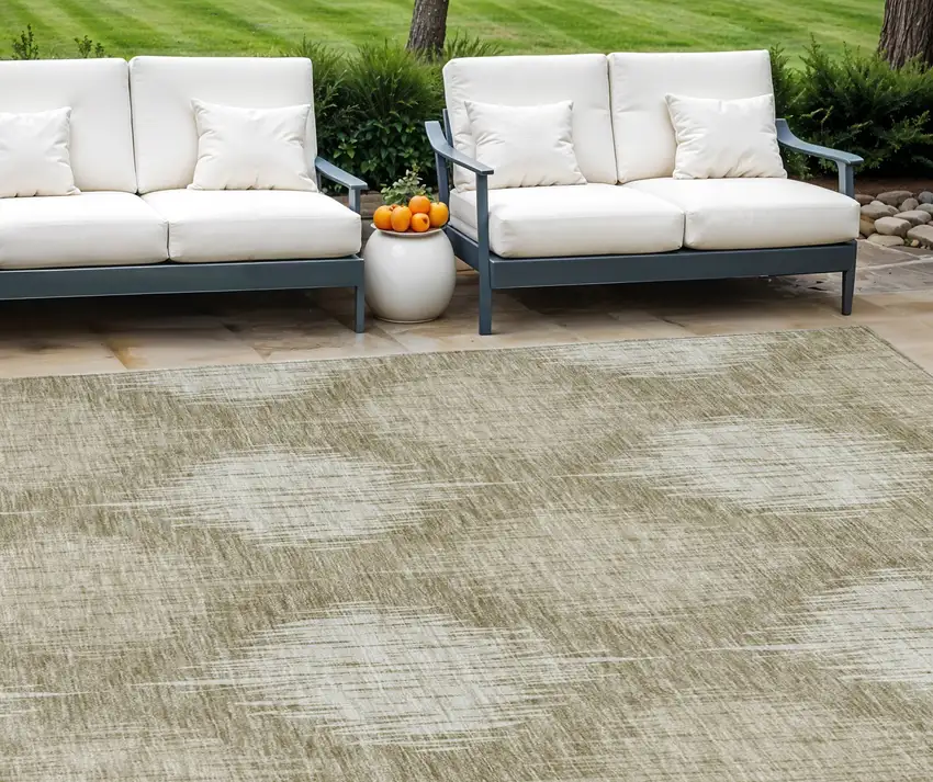 Taupe And Beige Ikat Washable Indoor Outdoor Area Rug Photo 1