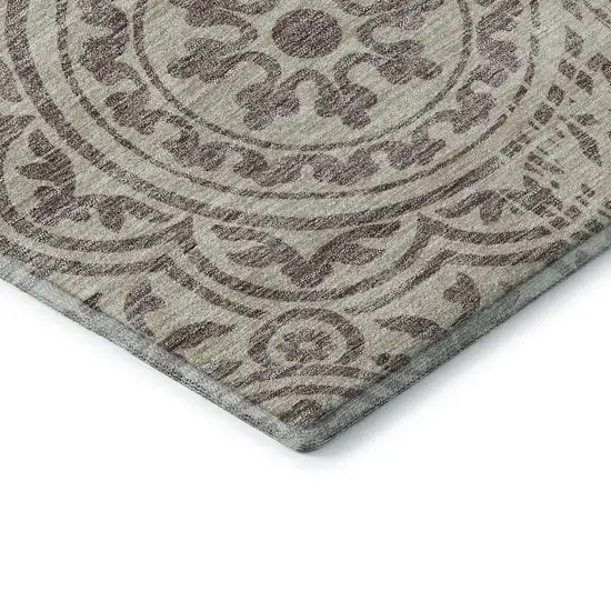 Taupe And Beige Medallion Washable Area Rug With UV Protection Photo 8