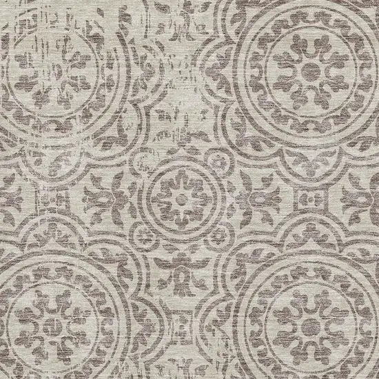 Taupe And Beige Medallion Washable Area Rug With UV Protection Photo 3