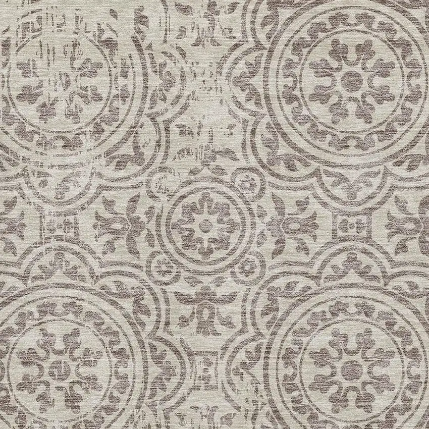 Taupe And Beige Medallion Washable Area Rug With UV Protection Photo 3
