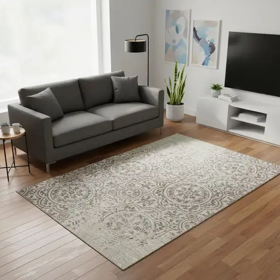 Taupe And Beige Medallion Washable Area Rug With UV Protection Photo 2