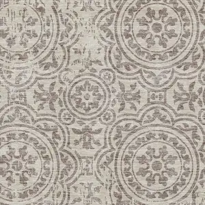 Photo of Taupe And Beige Medallion Washable Area Rug With UV Protection