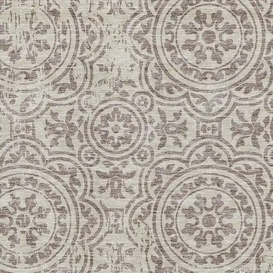Taupe And Beige Medallion Washable Area Rug With UV Protection Photo 3